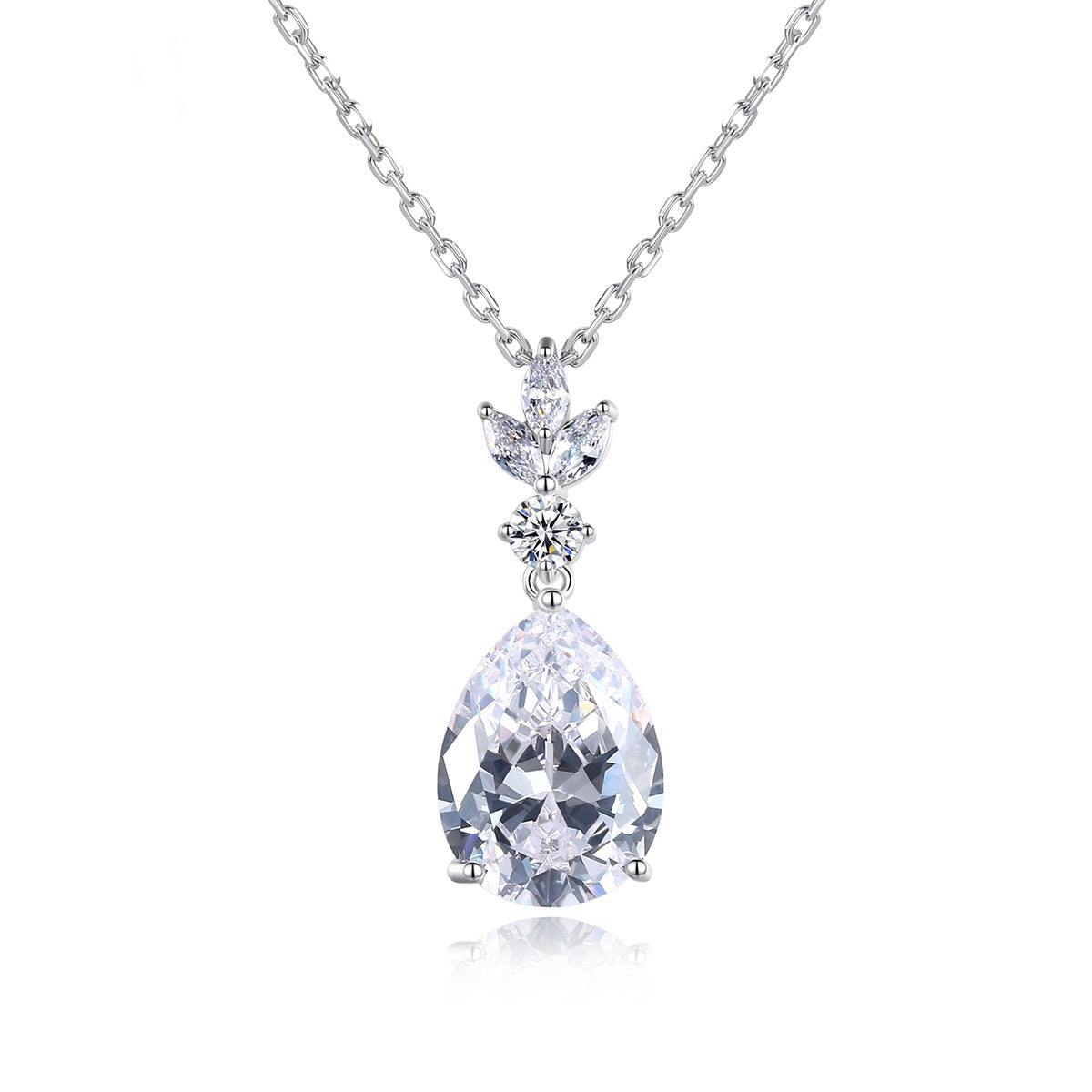 White Gold Plated Teardrop Cubic Zirconia Pendant Necklace AAA2430