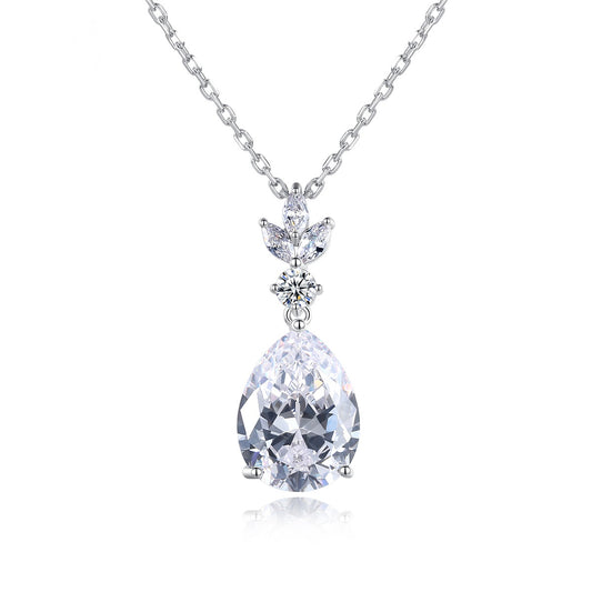 White Gold Plated Teardrop Cubic Zirconia Pendant Necklace AAA2430
