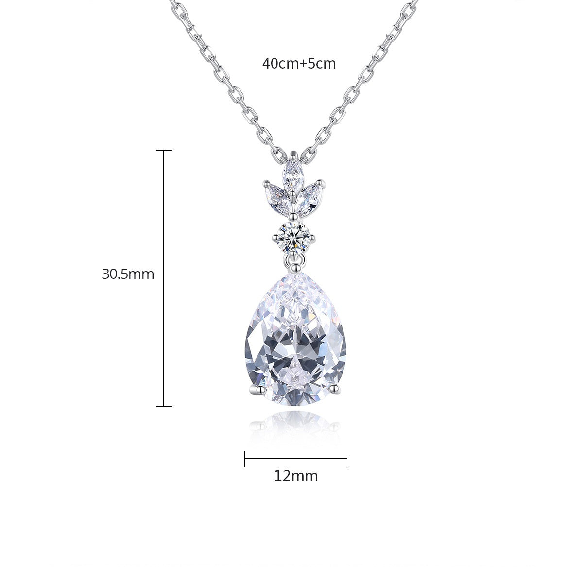 White Gold Plated Teardrop Cubic Zirconia Pendant Necklace AAA2430