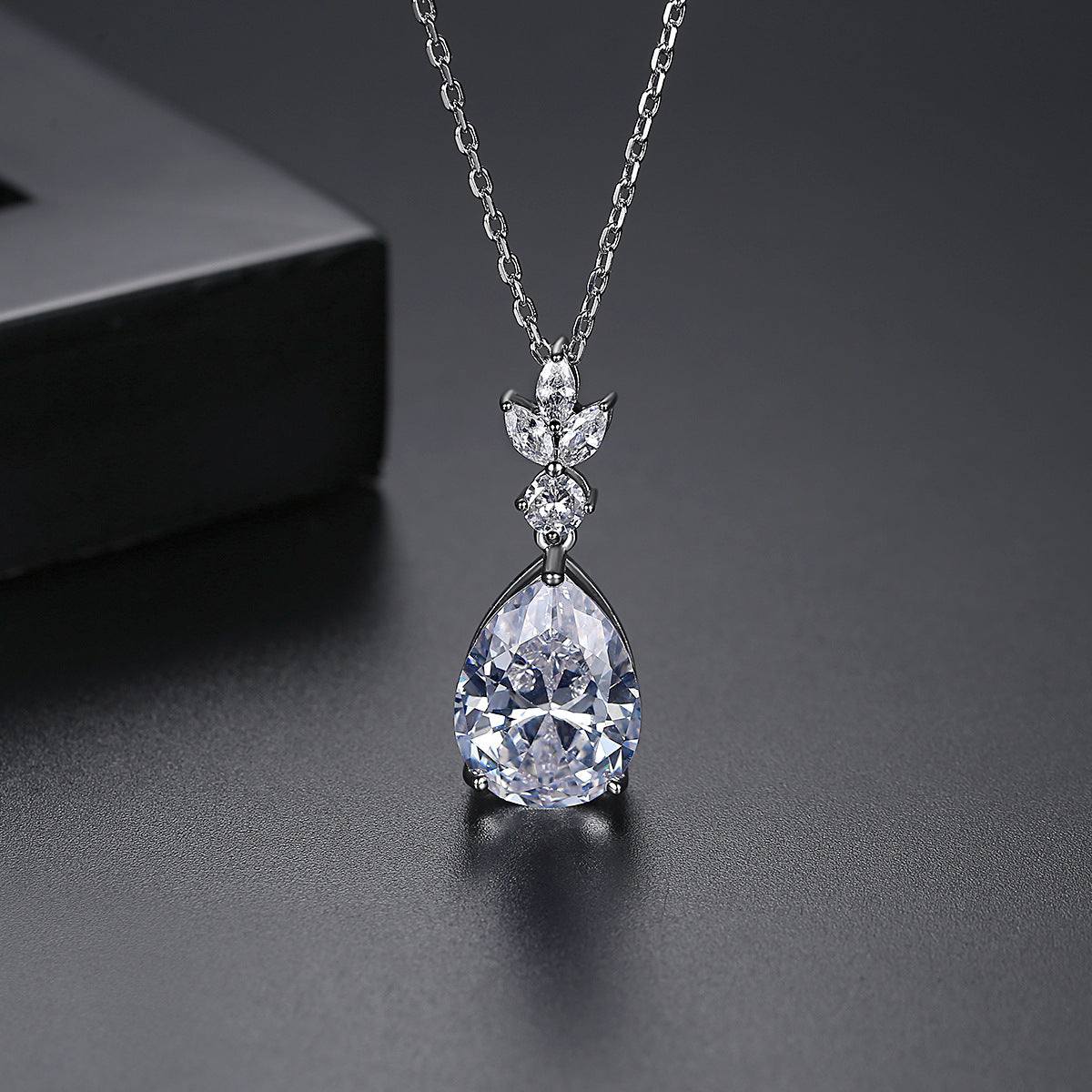 White Gold Plated Teardrop Cubic Zirconia Pendant Necklace AAA2430