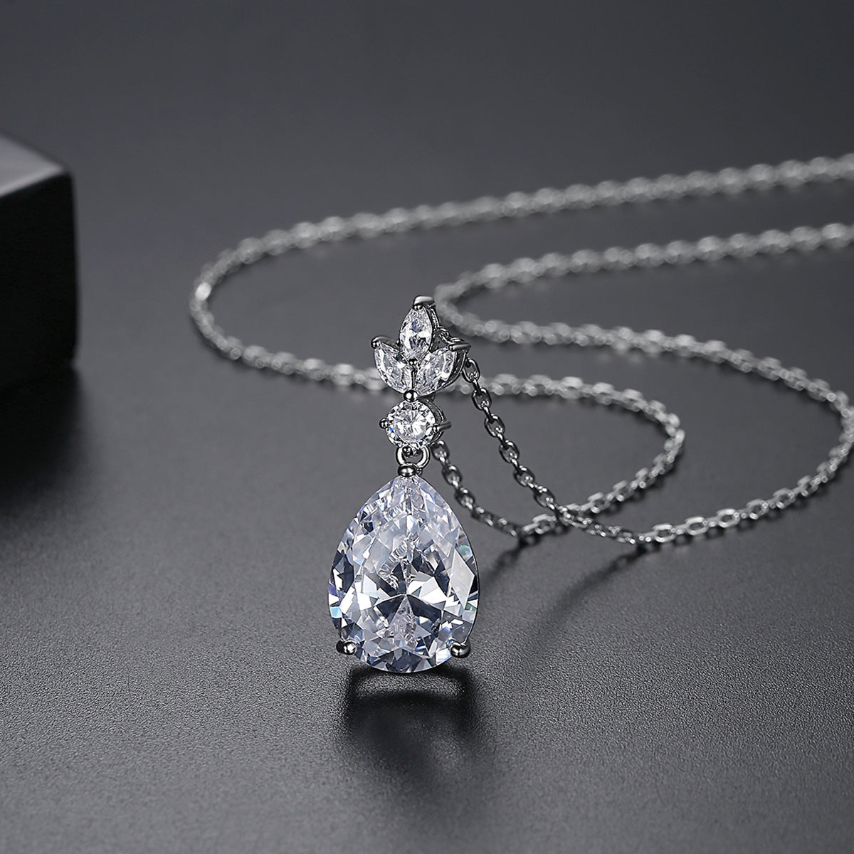 White Gold Plated Teardrop Cubic Zirconia Pendant Necklace AAA2430