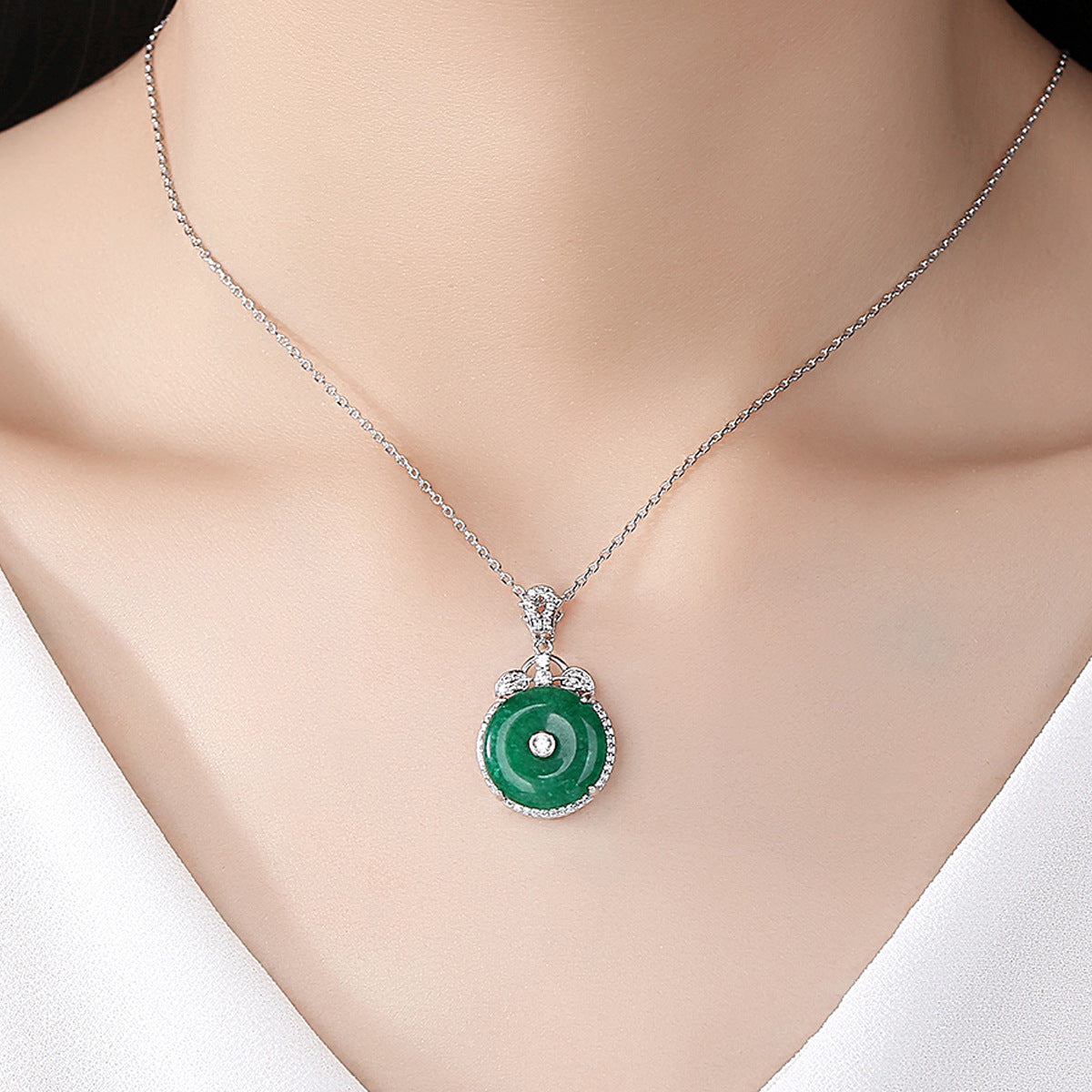 Luxury Cubic Zirconia Faux Jade Pendant Necklace AAA2436
