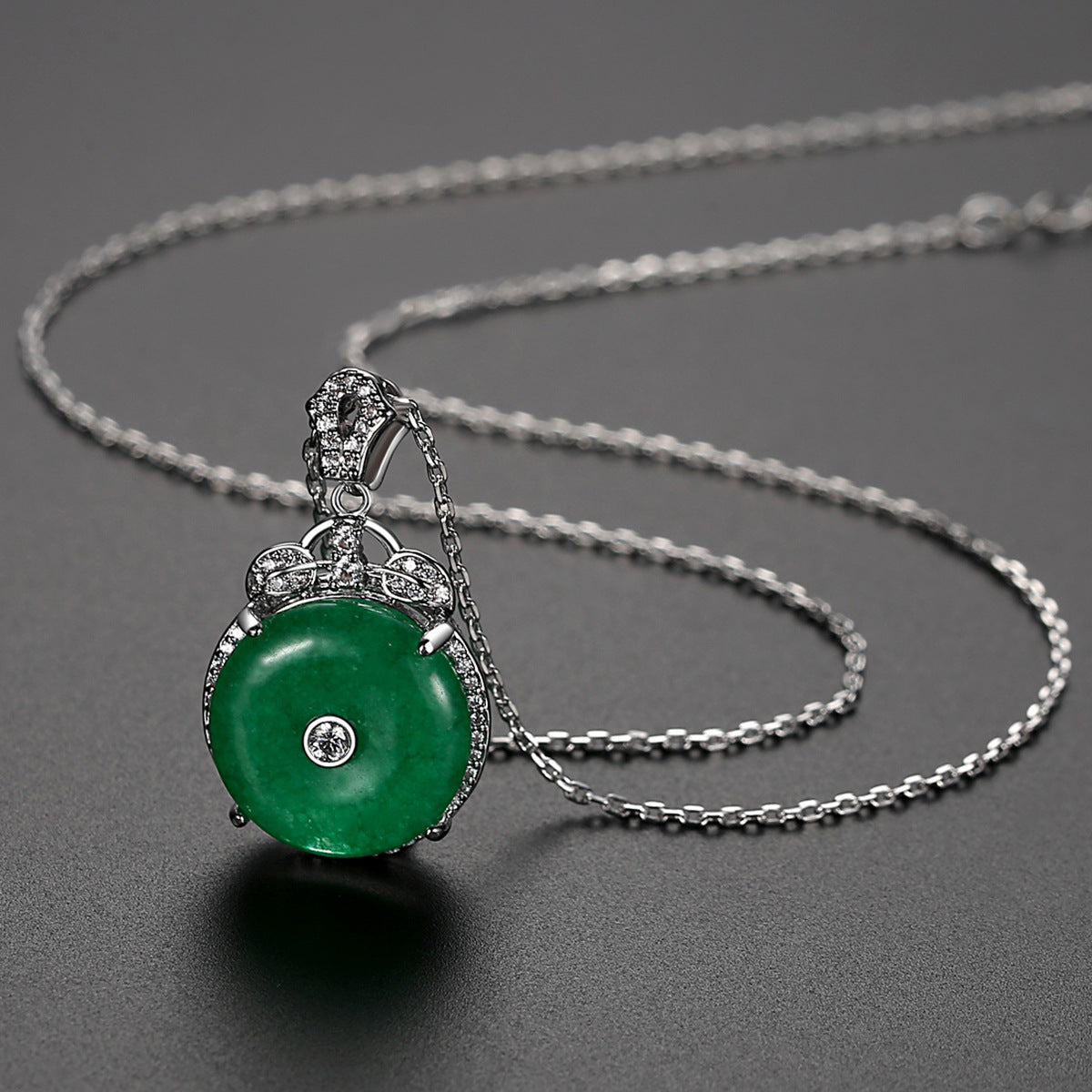 Luxury Cubic Zirconia Faux Jade Pendant Necklace AAA2436