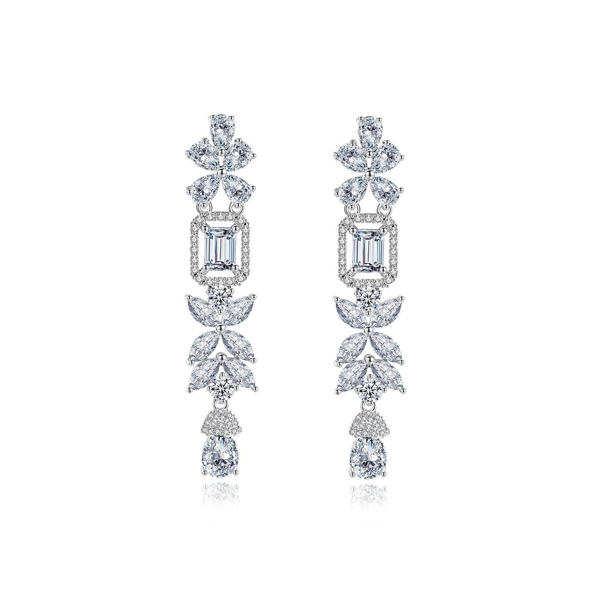 White Gold Plated Cubic Zirconia Fallon Long Drop Earrings AAA2445A
