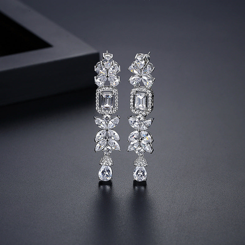 White Gold Plated Cubic Zirconia Fallon Long Drop Earrings AAA2445A