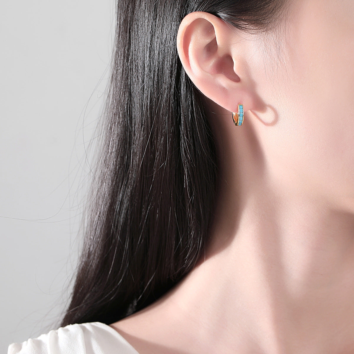 Gold Plated Turquoise Huggie Earrings AAA2446