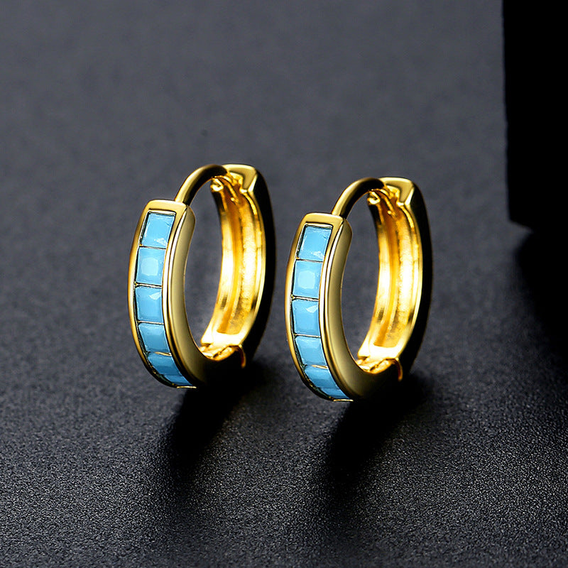 Gold Plated Turquoise Huggie Earrings AAA2446