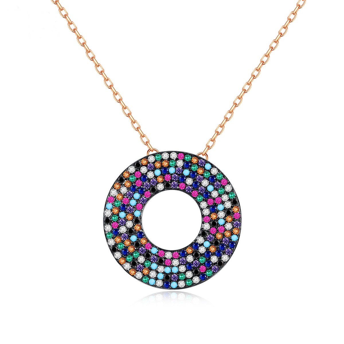 Rose Gold Plated Multi-Color Cubic Zirconia Pendant Necklace AAA2447