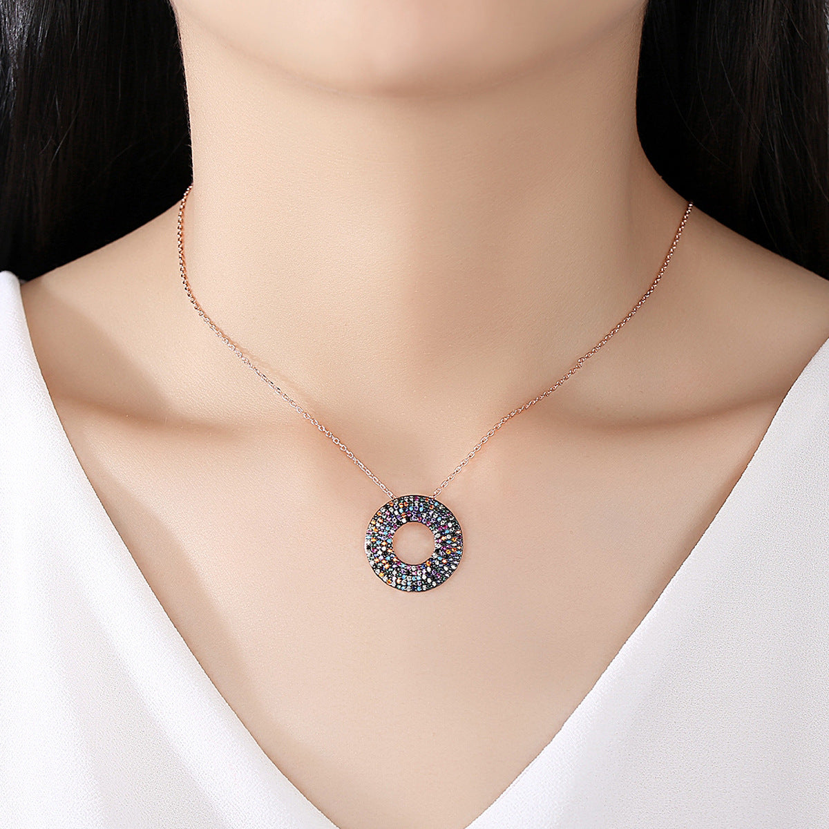 Rose Gold Plated Multi-Color Cubic Zirconia Pendant Necklace AAA2447