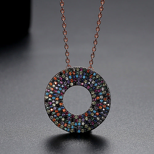 Rose Gold Plated Multi-Color Cubic Zirconia Pendant Necklace AAA2447