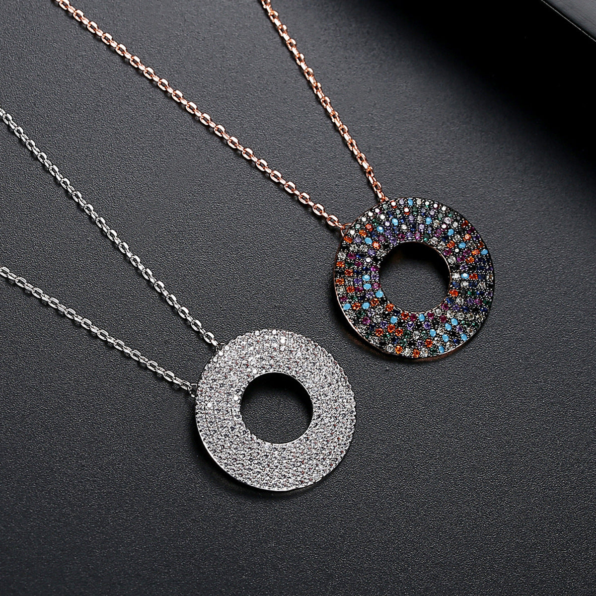 Rose Gold Plated Multi-Color Cubic Zirconia Pendant Necklace AAA2447