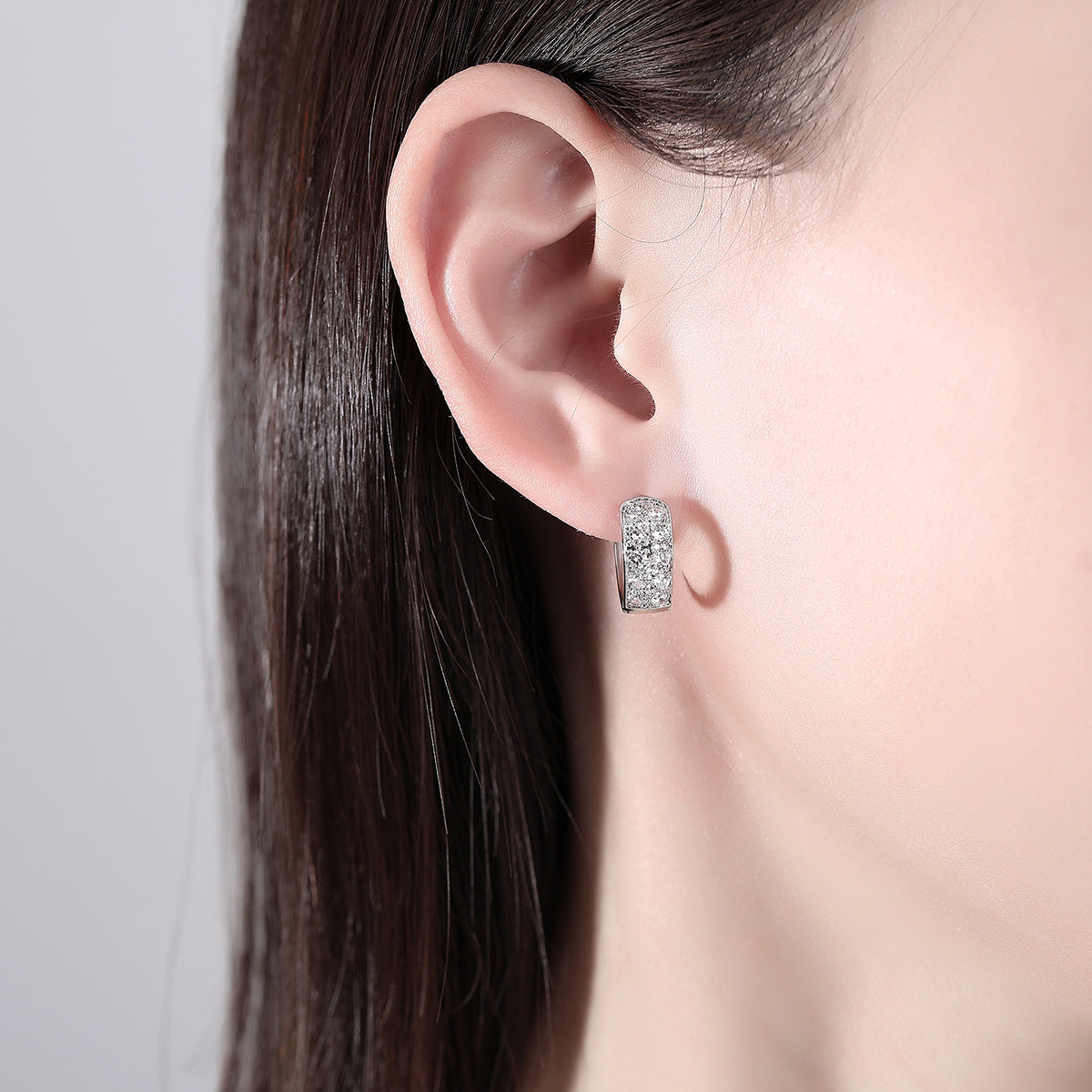 White Gold Plated Cubic Zirconia Huggie Earrings AAA2448