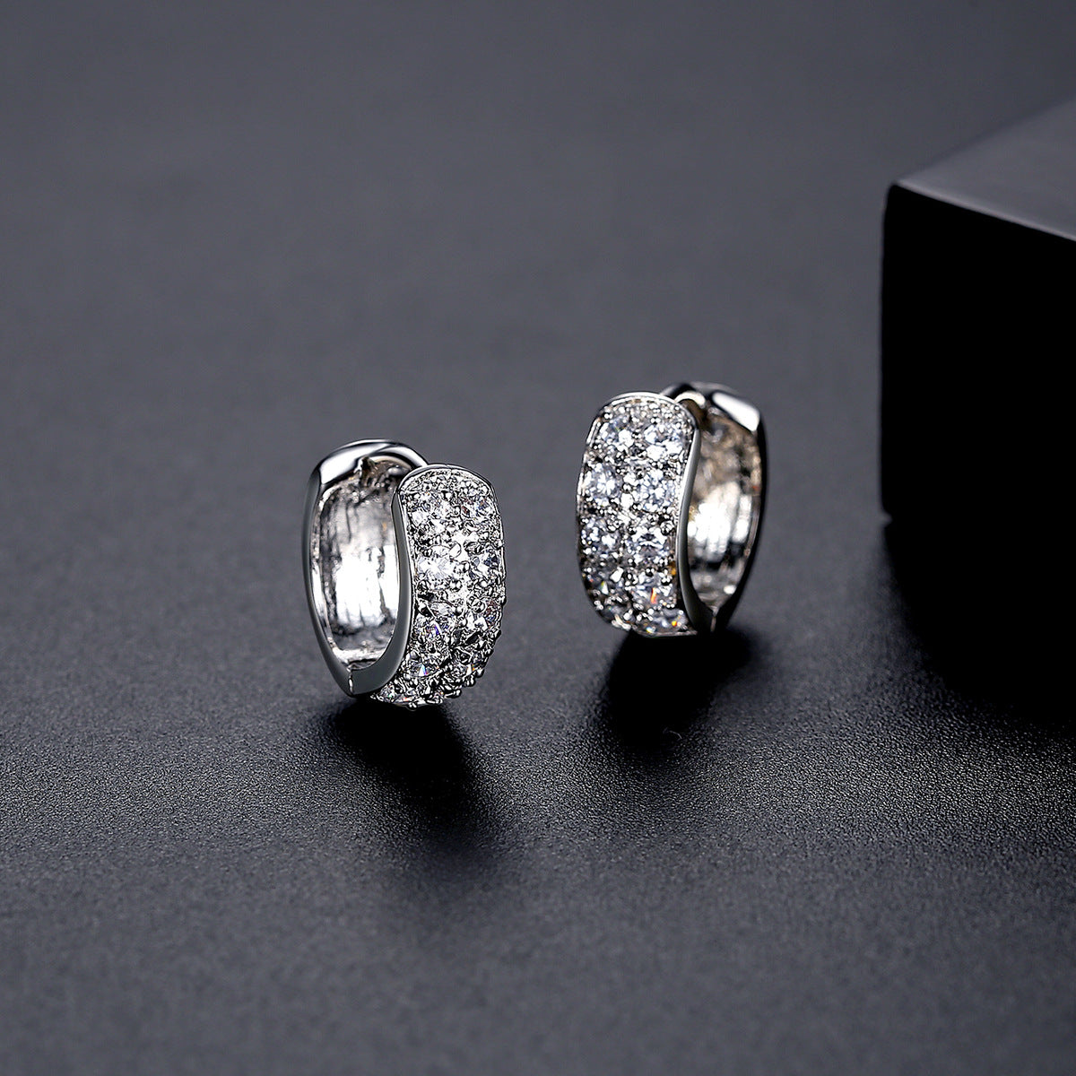 White Gold Plated Cubic Zirconia Huggie Earrings AAA2448