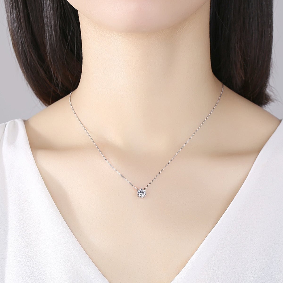 Round Six-Claw Cubic Zirconia Chain Necklace AAA2449