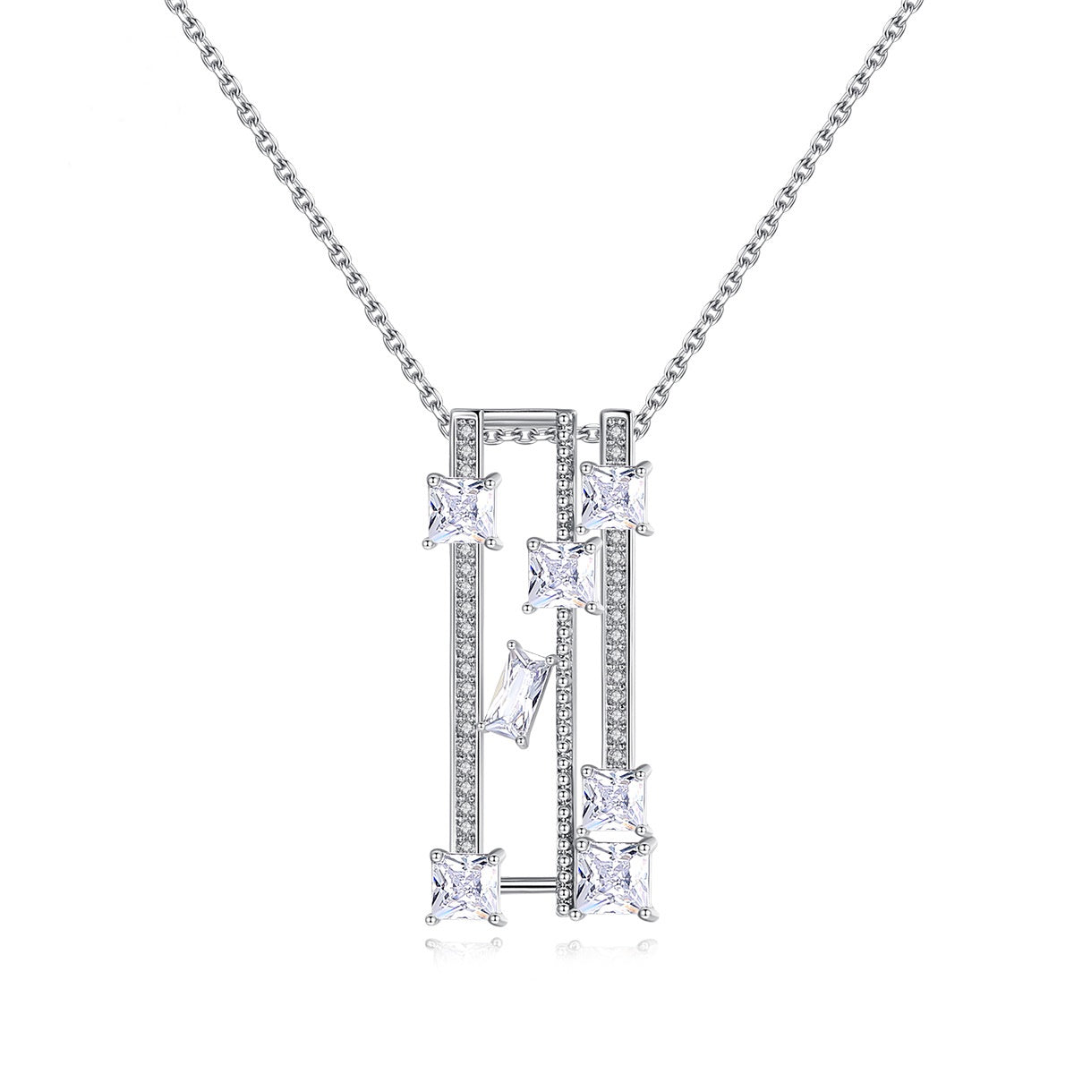 Rectangular Hollow Cubic Zirconia Pendant Necklace AAA2452