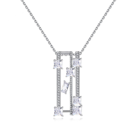 Rectangular Hollow Cubic Zirconia Pendant Necklace AAA2452