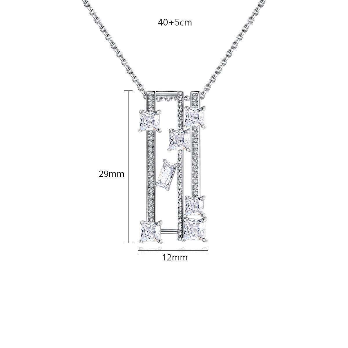 Rectangular Hollow Cubic Zirconia Pendant Necklace AAA2452