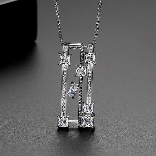 Rectangular Hollow Cubic Zirconia Pendant Necklace AAA2452