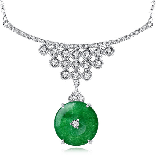 Cubic Zirconia Round Faux Jade Pendant Necklace AAA2453