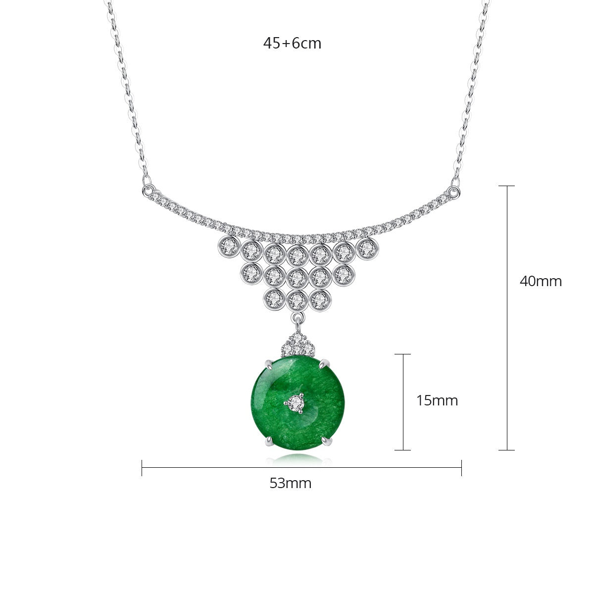 Cubic Zirconia Round Faux Jade Pendant Necklace AAA2453