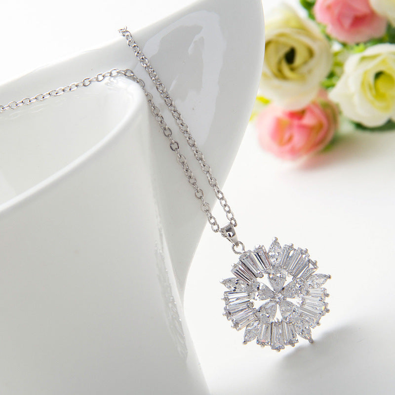 White Gold Plated Round Cubic Zirconia Chain Necklace AAA2457