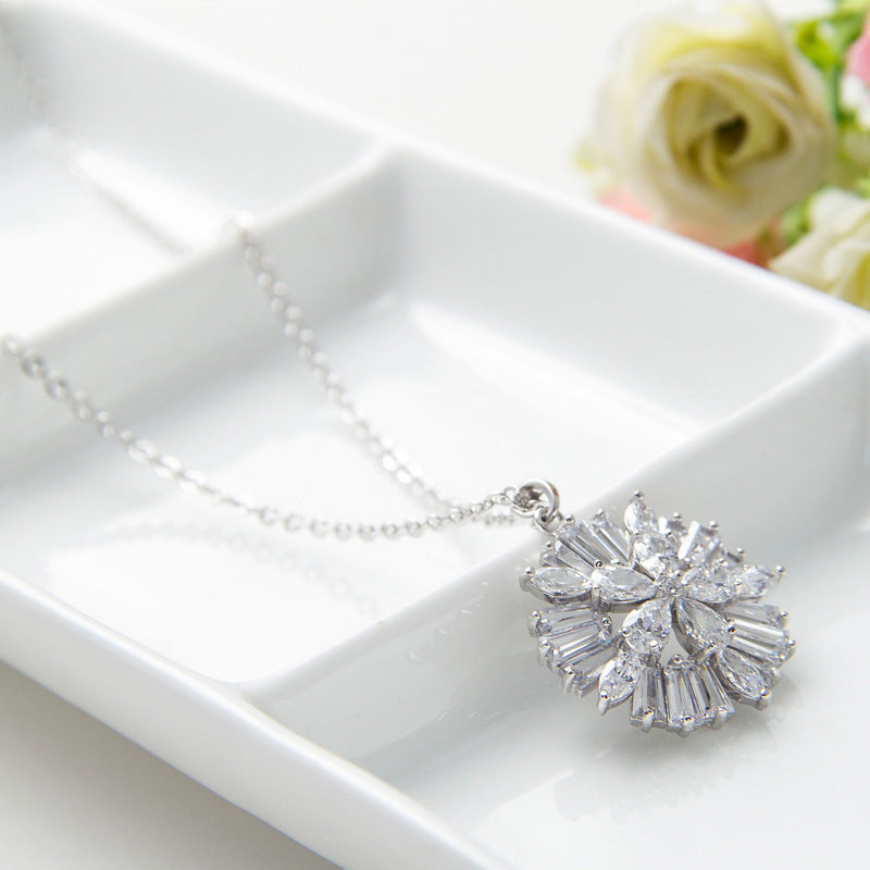 White Gold Plated Round Cubic Zirconia Chain Necklace AAA2457