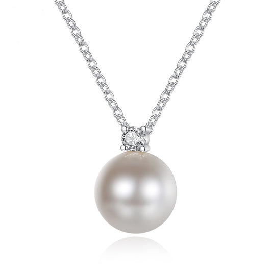 Round Faux Pearl Cubic Zirconia Chain Necklace AAA2460