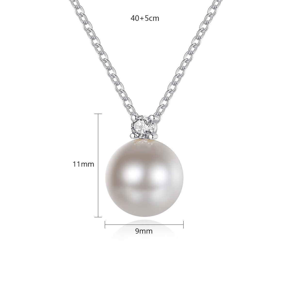 Round Faux Pearl Cubic Zirconia Chain Necklace AAA2460