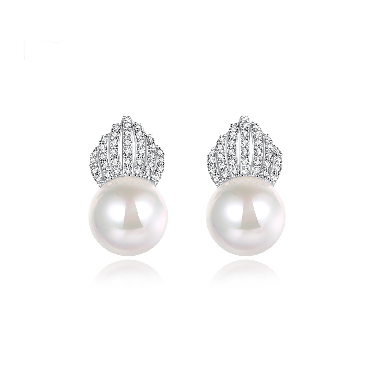 White Gold Plated Faux Pearl Cubic Zirconia Shell Drop Earrings AAA2462