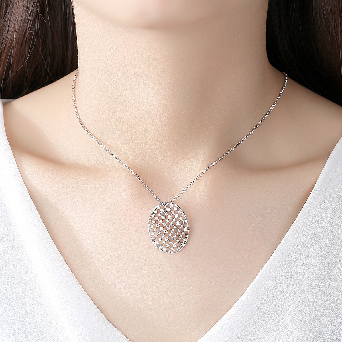 White Gold Plated Cubic Zirconia Hollow Chain Necklace AAA2464