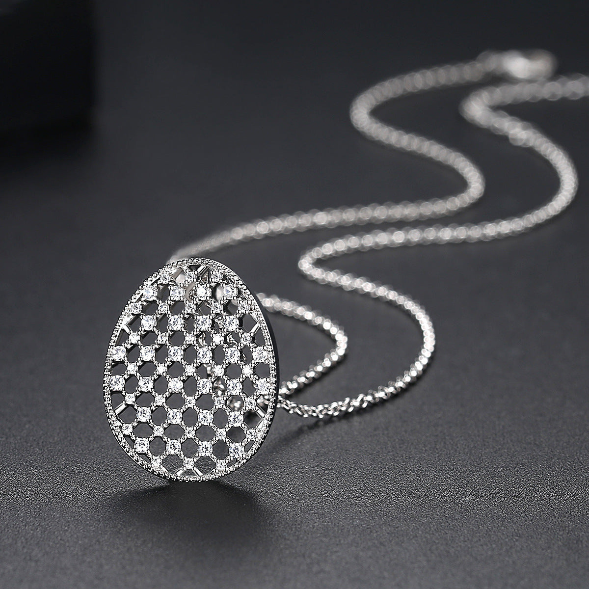 White Gold Plated Cubic Zirconia Hollow Chain Necklace AAA2464