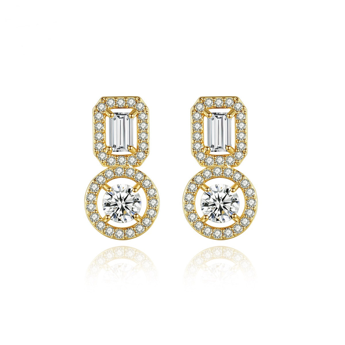Gold Plated Round & Baguette Cubic Zirconia Dangle Earrings AAA2466