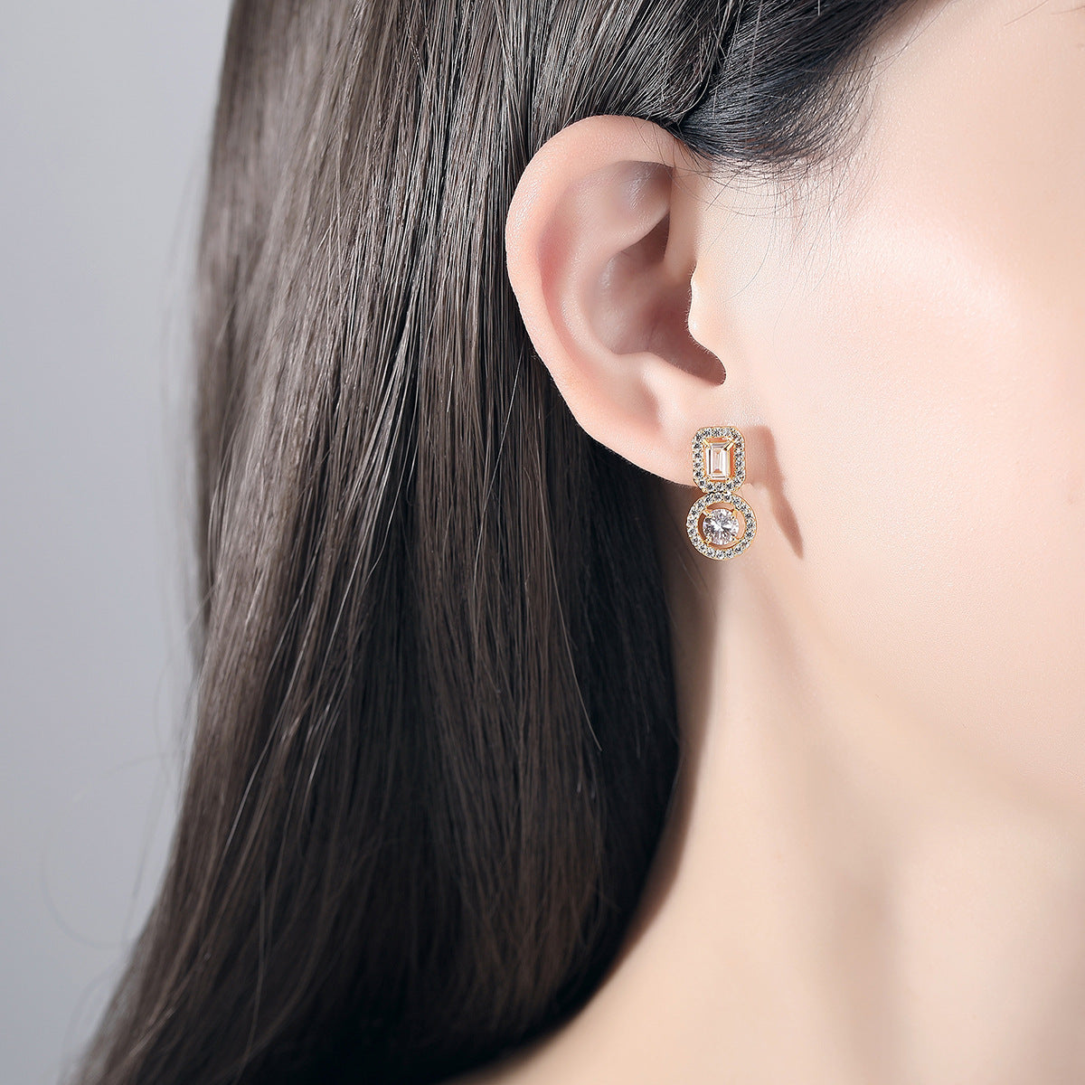 Gold Plated Round & Baguette Cubic Zirconia Dangle Earrings AAA2466