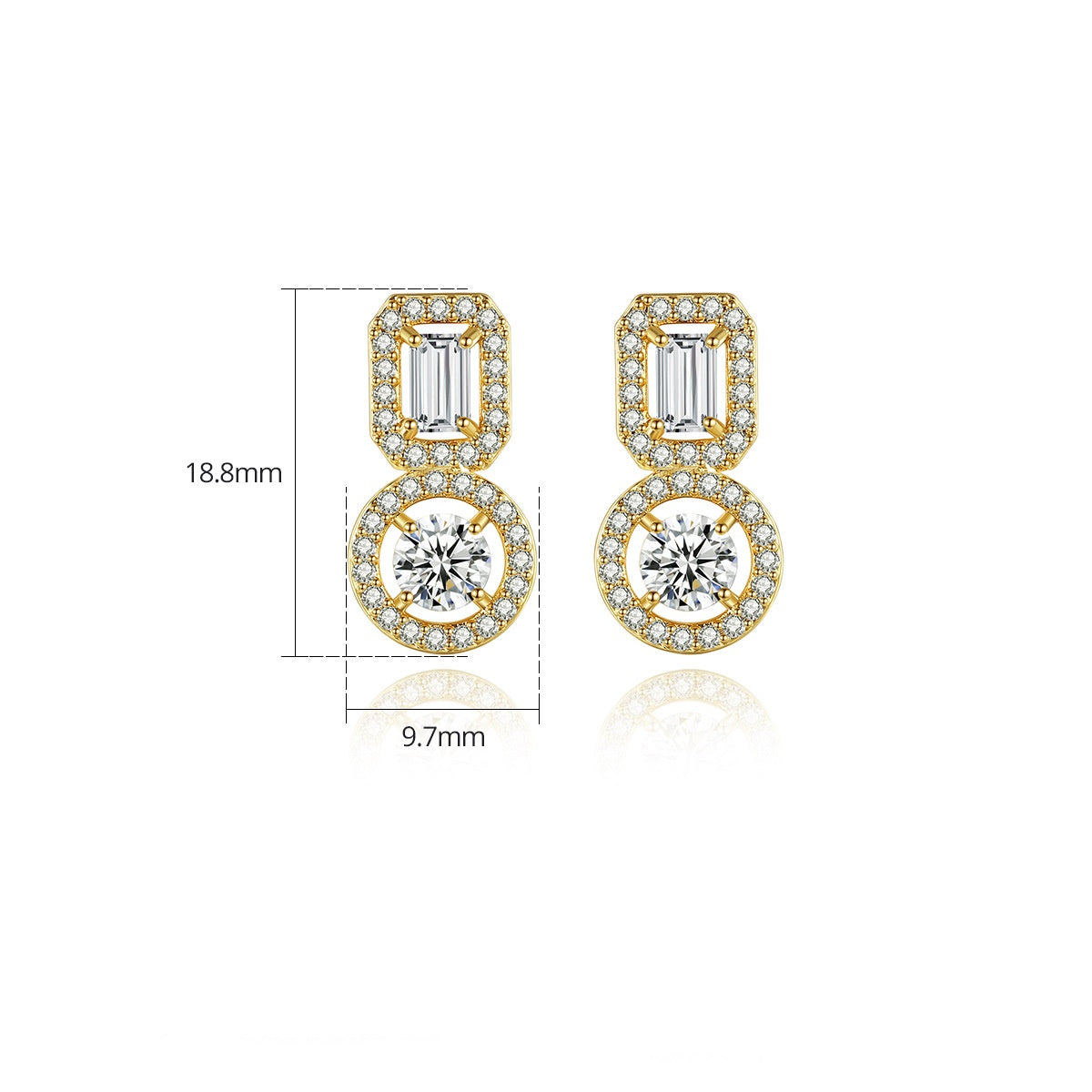 Gold Plated Round & Baguette Cubic Zirconia Dangle Earrings AAA2466