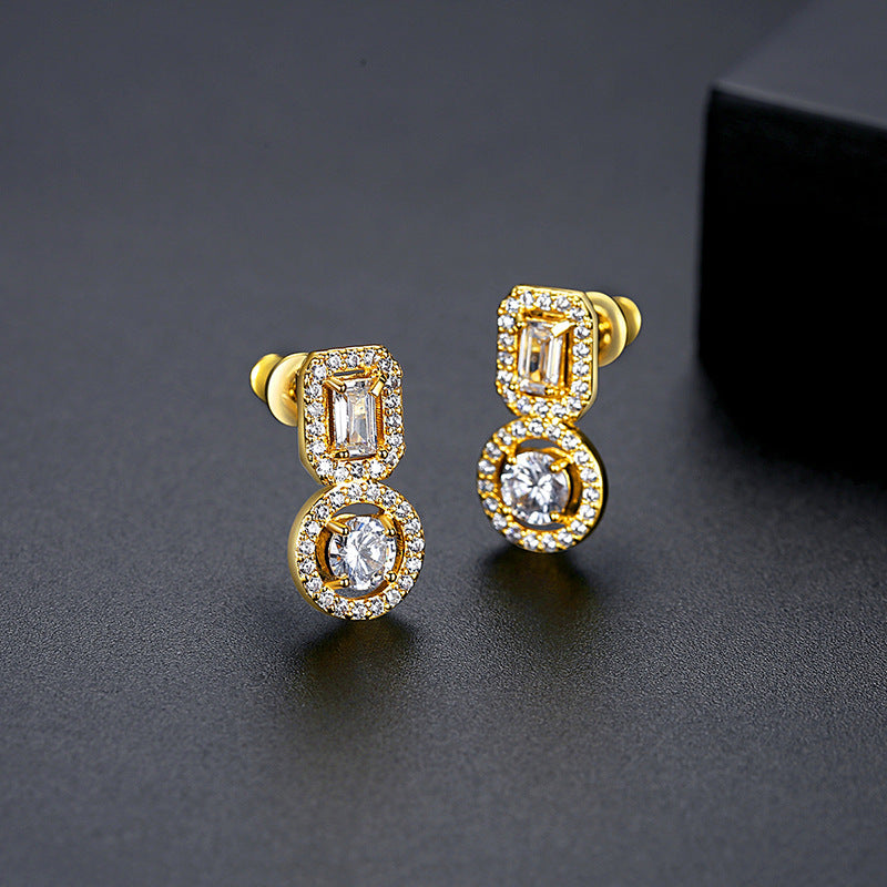 Gold Plated Round & Baguette Cubic Zirconia Dangle Earrings AAA2466