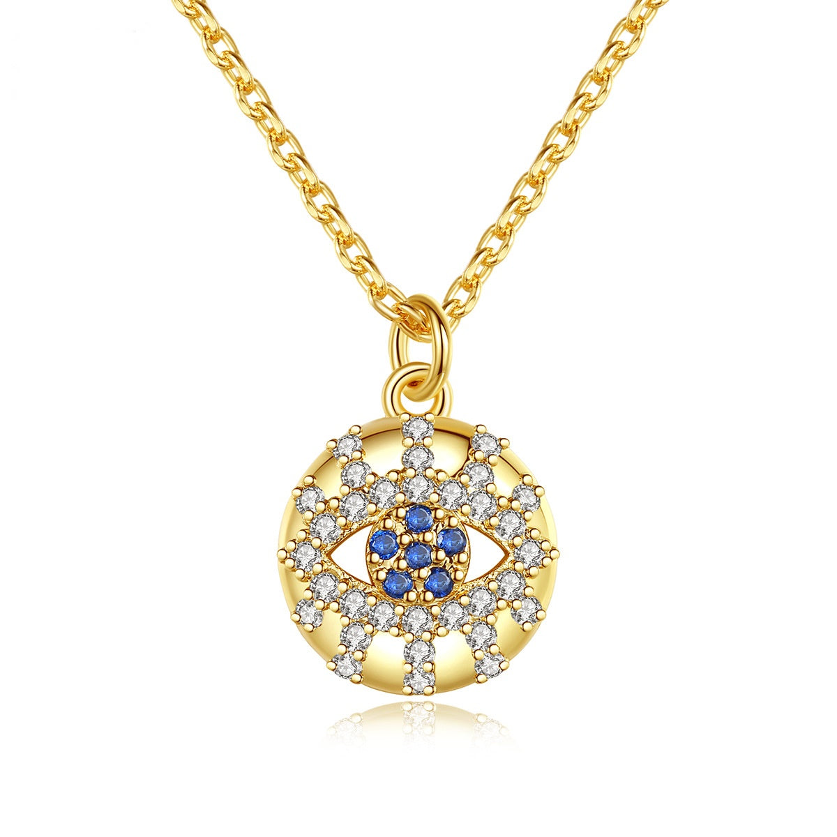 Gold Plated Round Cubic Zirconia Eye Chain Necklace AAA2471