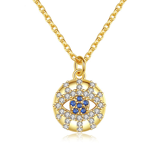 Gold Plated Round Cubic Zirconia Eye Chain Necklace AAA2471