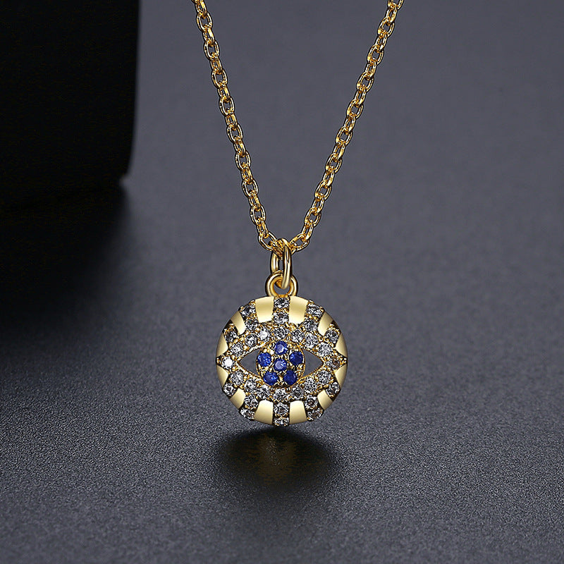 Gold Plated Round Cubic Zirconia Eye Chain Necklace AAA2471