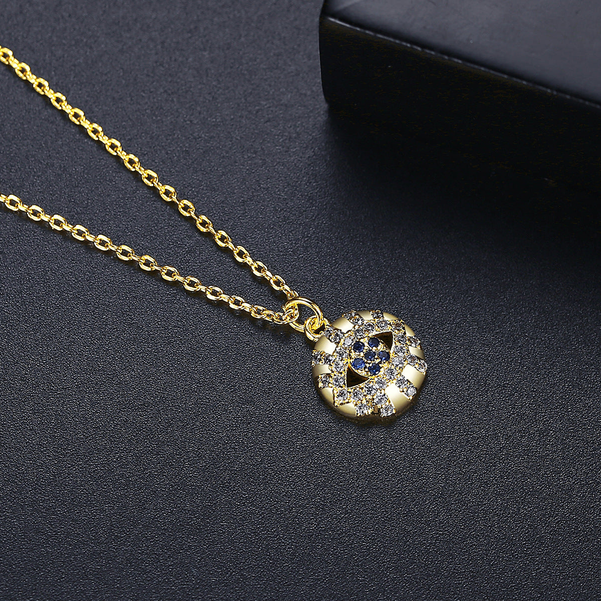 Gold Plated Round Cubic Zirconia Eye Chain Necklace AAA2471