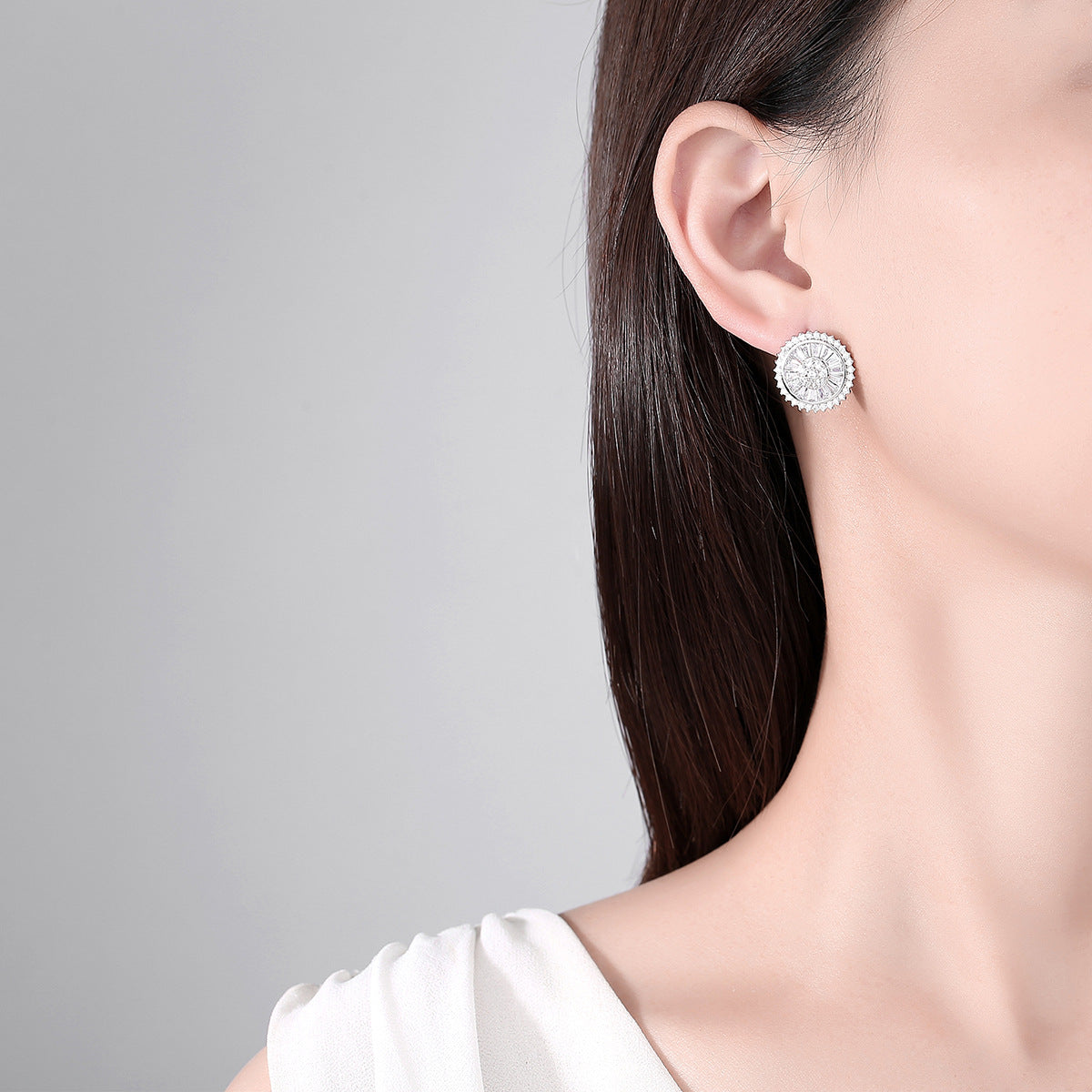 White Gold Plated Cubic Zirconia Round Stud Earrings AAA2475