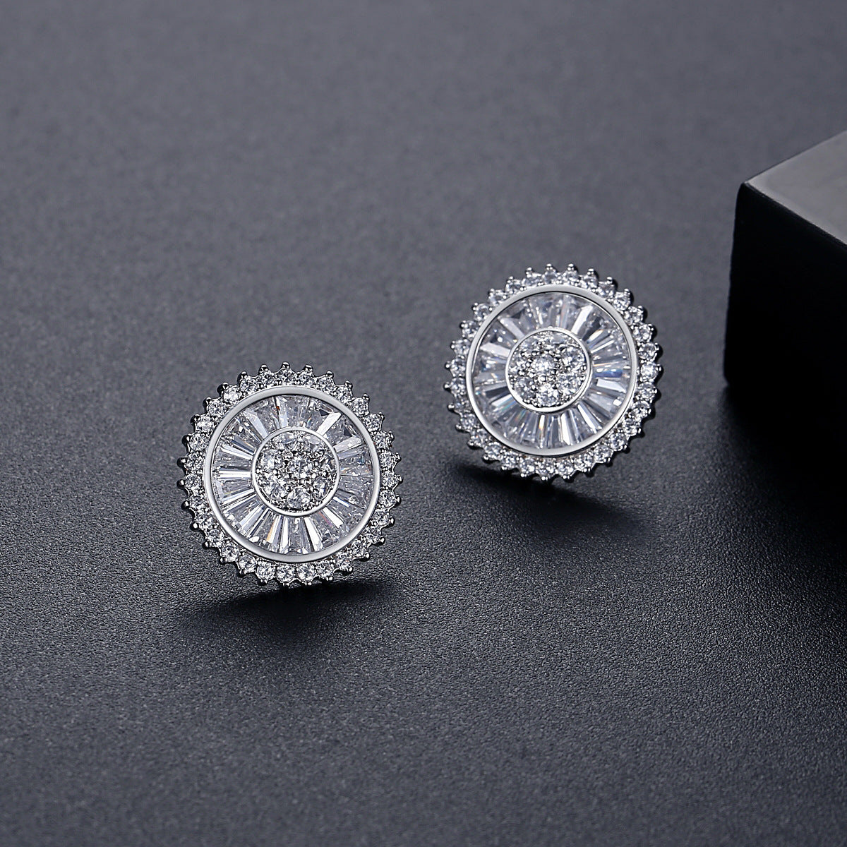 White Gold Plated Cubic Zirconia Round Stud Earrings AAA2475