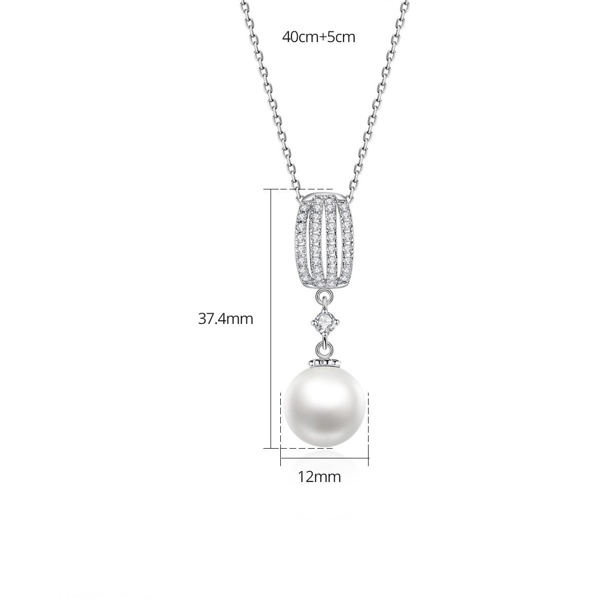 White Gold Plated Cubic Zirconia Faux Pearl Chain Necklace AAA2477