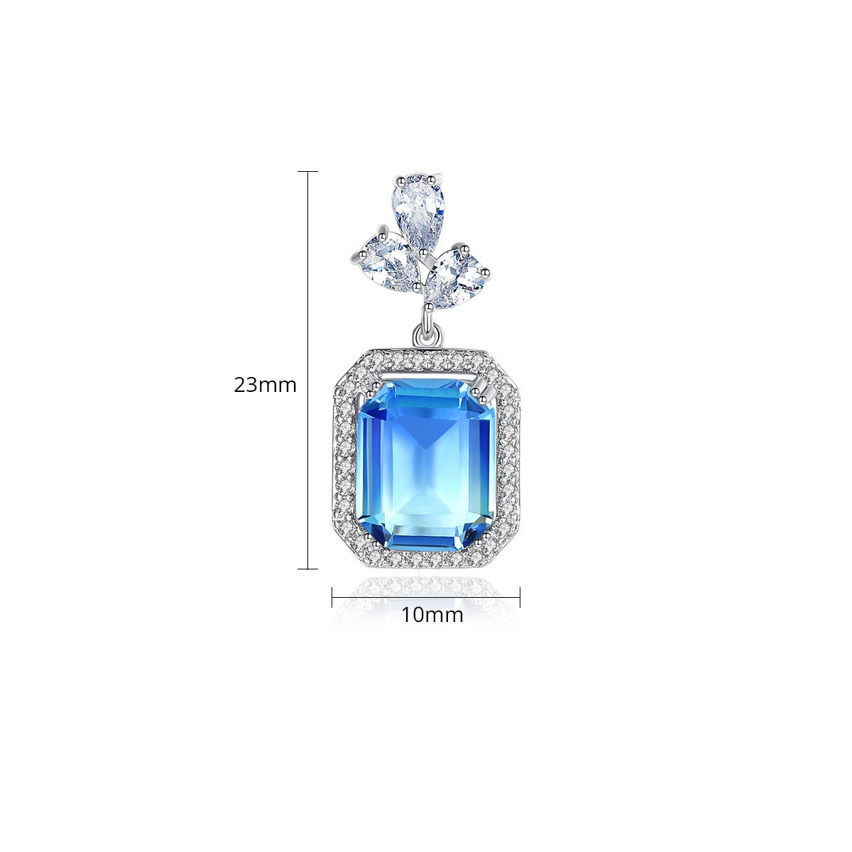 White Gold Plated Square Blue Cubic Zirconia Drop Earrings AAA2479