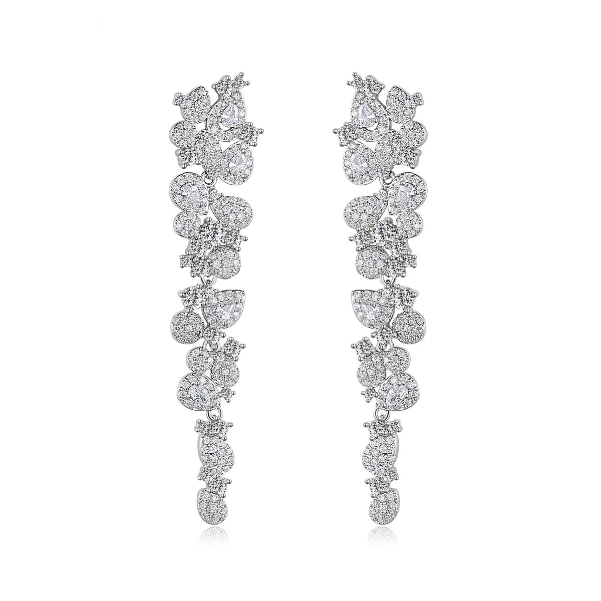 White Gold Plated Cubic Zirconia Marquise Vine Drop Earrings AAA2484