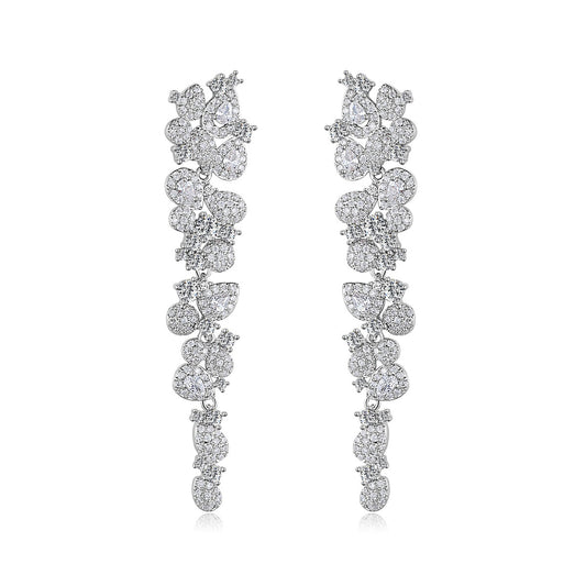 White Gold Plated Cubic Zirconia Marquise Vine Drop Earrings AAA2484