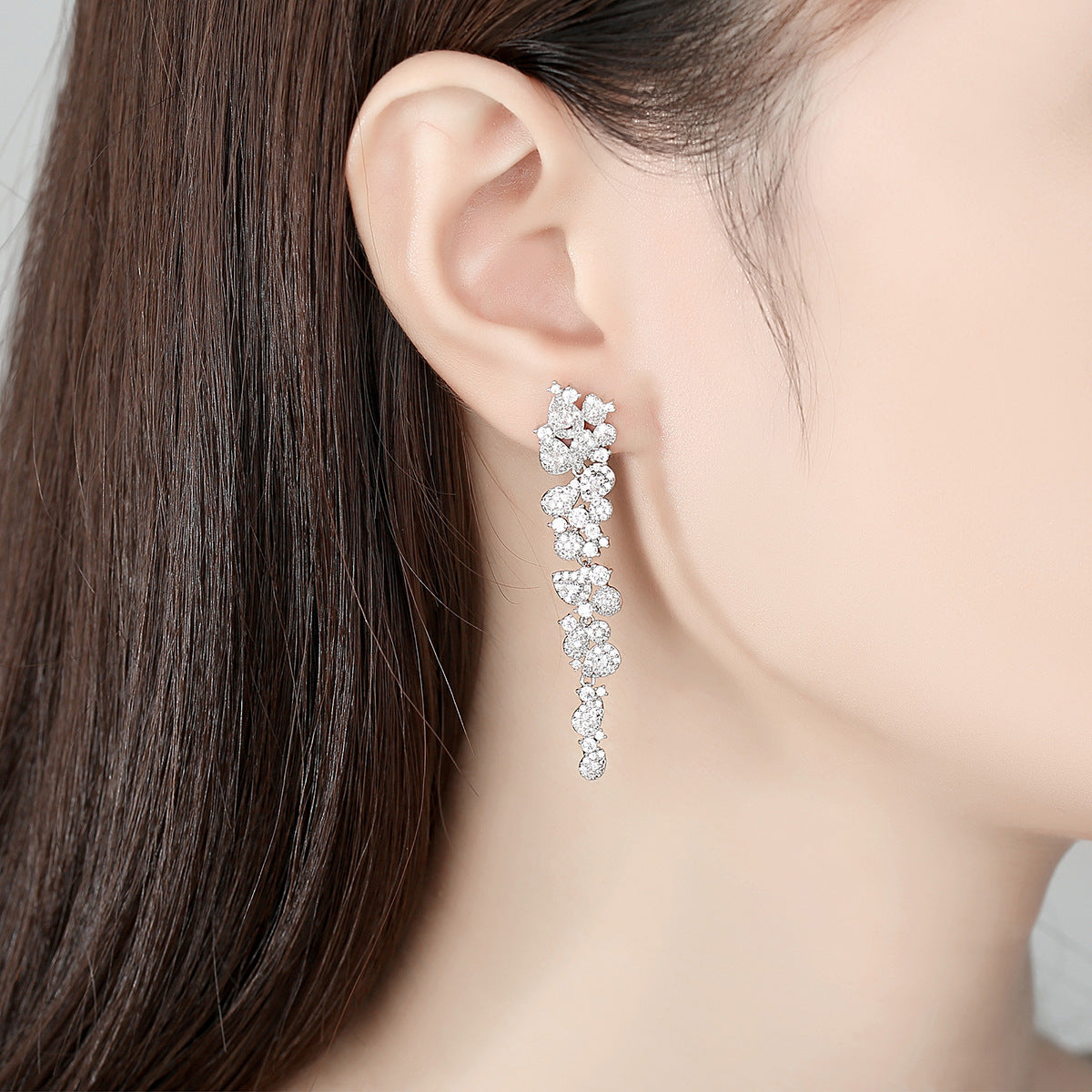 White Gold Plated Cubic Zirconia Marquise Vine Drop Earrings AAA2484