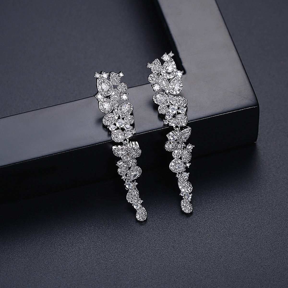 White Gold Plated Cubic Zirconia Marquise Vine Drop Earrings AAA2484