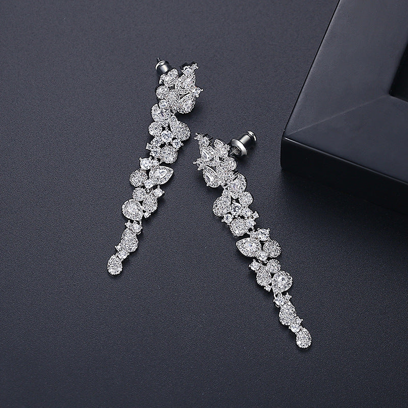 White Gold Plated Cubic Zirconia Marquise Vine Drop Earrings AAA2484