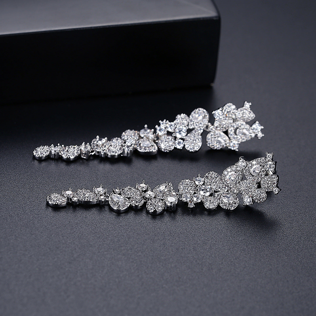 White Gold Plated Cubic Zirconia Marquise Vine Drop Earrings AAA2484