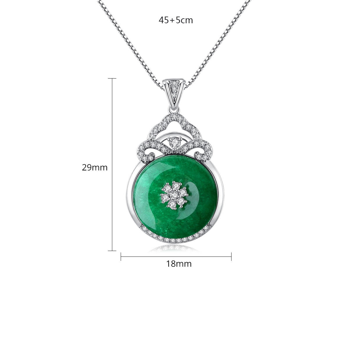 White Gold Plated Cubic Zirconia Faux Jade Box Chain Necklace AAA2490